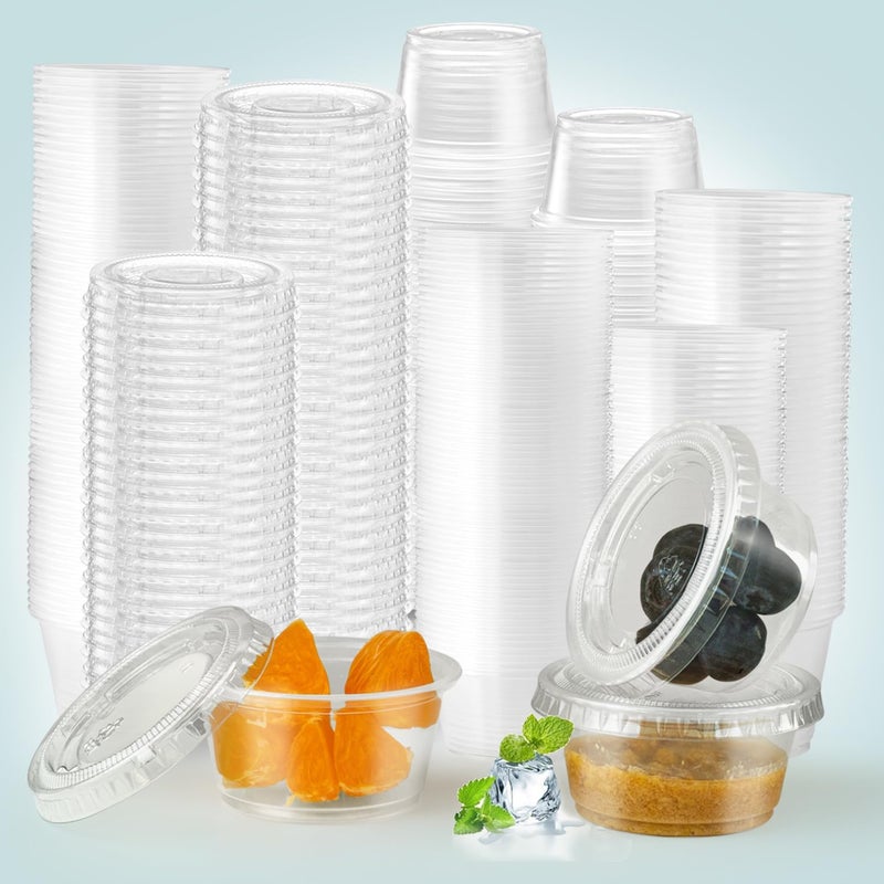 SUCITY 520 عبوة - أكواب بلاستيكية disposable سعة 2 أونصة مع أغطية، أكواب جيلو شوت، صلصة السلطة، حاويات بلاستيكية صغيرة لتحضير الوجبات، الصلصات، وتذوق العينات...  - Image 1